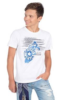 Disney, Marvel, Camiseta Manga Curta, Masculino, Branco/Azul, 14