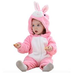 Elonglin Macacão Animal Flanela para Bebês Unissex Zíper com Capuz Pijama para Bebês Macia Quente I 0-6 meses
