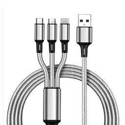 Cabo de carregamento 3 em 1 Cabo de carregamento USB universal trançado de nylon compatível com dispositivos i-Product/Type-C/cro USB, prata-OUIYT