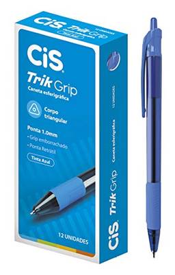 Caneta Esferográfica Retrátil Trik Grip 1 mm, CIS, Azul, Caixa c/12 unidaes