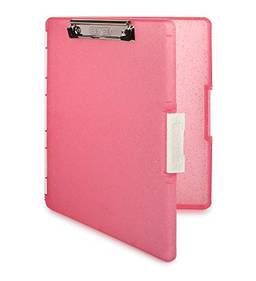 Dexas Prancheta de armazenamento Slimcase 2 com abertura lateral, glitter rosa com encadernação branca