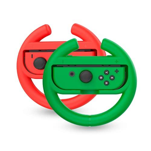 TALK WORKS Steering Wheel Controller for Nintendo Switch 2 Pack - Switch Racing Games Accessories Joy Con Controller Grip for Mario Kart - Mario/Luigi Theme