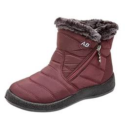 Hyranect Botas Femininas De Neve Inverno Impermeável, botas femininas grossas e quentes, pelúcia quente e calçados casuais sapatos impermeáveis ??ultraleves (Vermelho, 37)