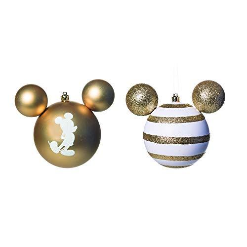 Jogo de Bolas de Natal Mickey Mouse, Branco/Dourado, 6 Bolas de 6cm, Cromus