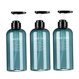 yotijay 300 / 500ml Frascos de Shampoo Vazios com 3 Embalagens Bomba de Frascos de Shampoo e Condicionador para Lavagem Corporal Recarregáveis Frascos , Azul-500ml