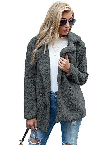 Casaco de lã feminino com lapela de pele falsa, casaco de inverno, confortável, quente, casaco (CINZA ESCURO,G)