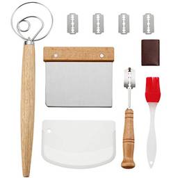 Hemoton Kit misturador de farinha para fazer pão com raspador de massa, batedor de silicone, faca de pão, utensílios de cozinha, misturador manual