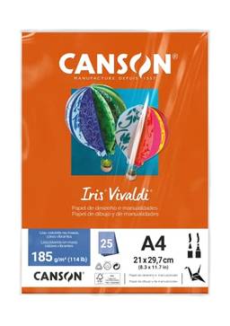 CANSON Iris Vivaldi, Papel Colorido A4 em Pacote de 25 Folhas Soltas, Gramatura 185 g/m², Cor Laranja (09)