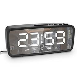 Rádio Despertador Digital 5.1 '', Despertador Espelhado, Dimmer de 3 Níveis, Rádio FM com Sleep Timer, Volume Ajustável, Modo Escuro, Alarme com Soneca, Despertadores 12/24 horas, Staright
