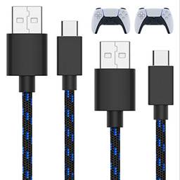 TalkWorks USB C Charger Cable for PS5 Controller 10 ft (2-Pack) - Long Heavy Duty Braided Type C Cord Charging Compatible with Sony PlayStation 5 - Black