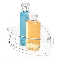 iDesign Porta-copos de plástico – Suporte de sucção para banheiro, cesta organizadora de canto para esponjas, esfregadores, sabonete, xampu, condicionador, transparente