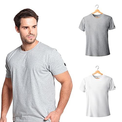 Kit com 2 Camisetas Premium Gola Redonda Slim Fit Branca e Mescla - Polo Match (G)