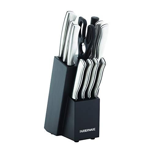 Farberware Conjunto de bloco de facas de aço inoxidável de alto carbono com borda fina, 12 peças, preto
