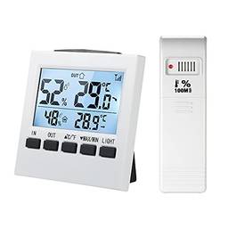 Romacci Termômetro interno/externo sem fio LCD digital Higrômetro ? / ? Medidor de temperatura e umidade com transmissor de exibição de valor mínimo máximo