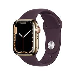 Apple Watch Series 7 (GPS + Cellular), Caixa em aço inoxidável dourado de 41 mm com Pulseira esportiva cereja escura