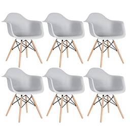 KIT - 6 x cadeiras Charles Eames Eiffel DAW com braços - Base de madeira clara - Cinza claro