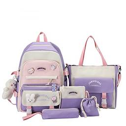 NUTOT kit mochila feminina, mochila para notebook feminina,bolsa de ombro feminina,estojo escolar box,bolsa transversal,conjunto de cinco peças (roxo)