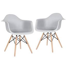 Kit - 2 x cadeiras Eames Daw - Cinza claro - Madeira clara