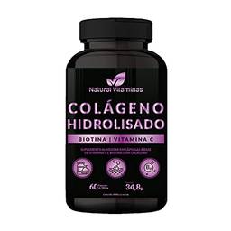 Colágeno Hidrolisado com Biotina e Vitamina C - Suporte para Ossos, Cabelo, Pele e Unhas Saudáveis. 1 Pote com 60 Cápsula de 580mg - Natural Vitaminas