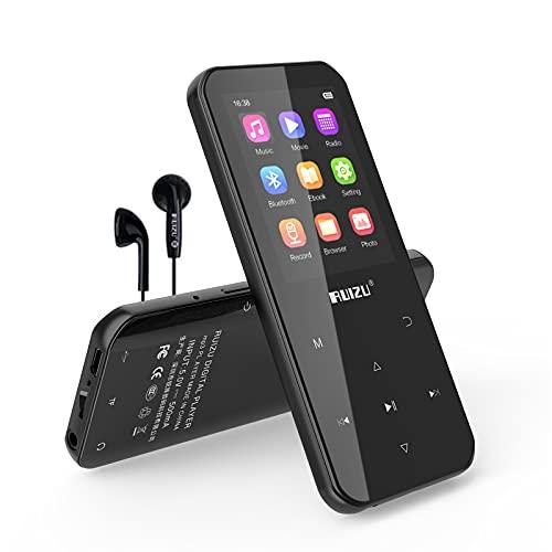 Leitor de MP3 com Bluetooth 5.0, leitor de música digital portátil de 32 GB com rádio FM, gravador de voz, leitor de e-book, vídeo, pedômetro, despertador, suporta cartão micro SD de até 128 GB