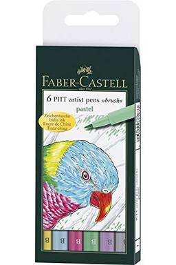 Canetas Artísticas Pitt Ponta Pincel (B) 6 Cores Pastel, A&G Faber-Castell