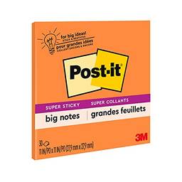 Post-it Super Sticky Big Notes, 28 cm x 28 cm, 1 bloco, 2x o poder de colagem, laranja neon (BN11O)