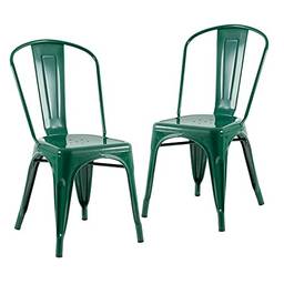 Loft7, Kit 2 Cadeiras Iron Tolix Design Industrial em Aço Carbono Vintage Moderna e Elegante Versátil Sala de Jantar Cozinha Bar Restaurante Varanda Gourmet, Verde Escuro