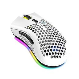 Tomshin Mouse sem fio 2.4G para jogos Mouse recarregável com efeito de luz RGB 3 DPI ajustável oco design de favo de mel branco