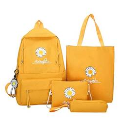 Bolsa escolar Conjunto de 4 unidades Mochilas escolares feminina Bolsa escolar Margarida Lona para adolescentes Meninas Aluno Bolsa de livros Meninos bolsa (amarelo)