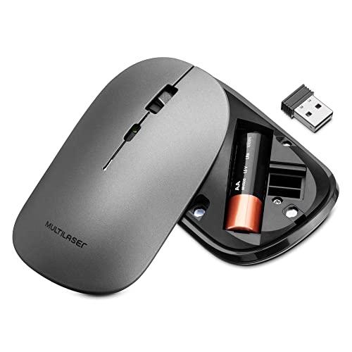 Multilaser Mouse sem Fio Slim Conexão Bluetooth e USB 1600DPI Ajustável 4 Botões Clique Silencioso Luz do Leitor Invisível com Pilha Inclusa Grafite – MO333