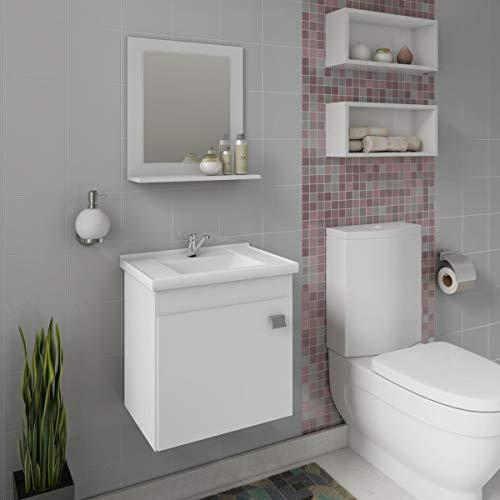 Gabinete De Banheiro 100% Mdf Iris 44 Cm Com Espelho Branco - Mgm