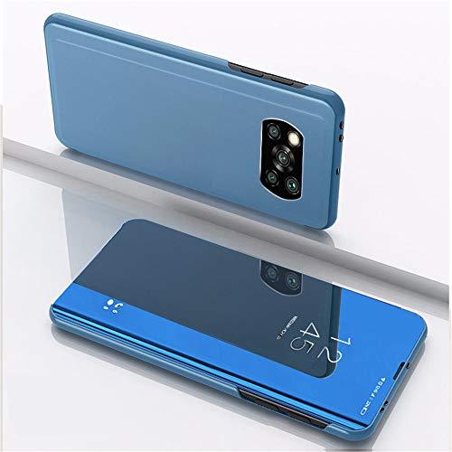 Capa flip XYX para Xiaomi X3 NFC, ultra fina, transparente, S-View, capa espelhada de proteção total para Xiaomi Poco X3 NFC, azul celeste