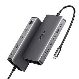 UGREEN Estação de ancoragem Revodok Pro 11 em 1 USB C Hub Dual Monitor com HDMI Dual 4K @60Hz Single 8K @30Hz 10 Gbps Data Port 100W PD 1Gbps Ethernet, leitor de cartão SD para Dell XPS Thinkpad