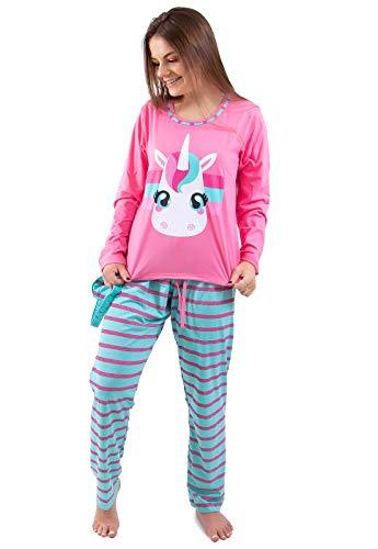 Pijama Unicornio Mãe Adulto Com Tapa Olho Feminino Manga Longa (GG)