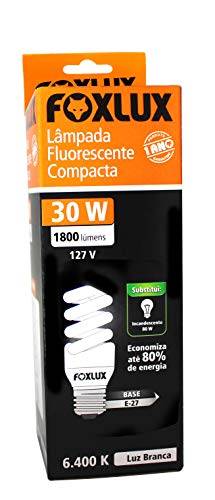 Lâmpada Fluorescente Compacta Foxlux – Tipo Espiral – Luz Branca (6400K) – 30W – 127 V – Base E-27