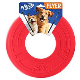 Nerf Dog Brinquedo para cães Atomic Flyer, disco voador, leve, durável e resistente à água, ótimo para praia e piscina, diâmetro de 25,4 cm, para raças médias/grandes, unidade única, vermelho