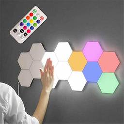 VELIHOME Luminária de LED colorida, com controle remoto, modular, em formato de colmeia, para parede, Smarter Kit montagem DIY, sensível ao toque