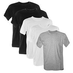 Kit 5 Camisetas 100% Algodão (2 PRETAS, 2 BRANCAS, 1 MESCLA, G)