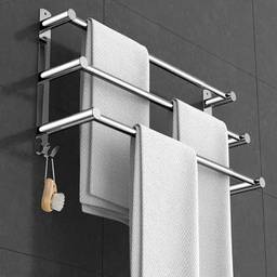 Esticável 44-68 cm (16-27 polegadas) Barra de toalha para toalheiro de banheiro Prateleira de toalha com 2 barras de toalha Suporte de montagem na parede, barra de toalha polida de aço inoxidável 304