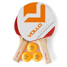 Vollo Sports Kit Tenis de Mesa com 2 Raquetes e 3 Bolas, Laranja