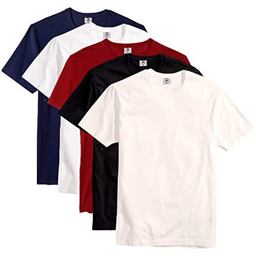 Kit Com 5 Camisetas Slim Masculina Básica Algodão Part.B (Natural, Preta, Vinho, Branca e Azul, P)