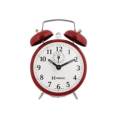 Herweg Relógio Despertador, modelo vintage com campainha de aço vermelha