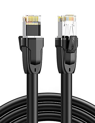 Cabo Ethernet UGREEN Cat 8 Cat8 RJ45 rede LAN cabo de alta velocidade para jogos, PS4, Xbox One, PS3, modem, roteador, PC, Mac, laptop, Preto, 10FT