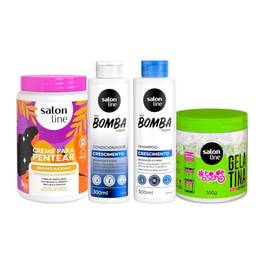 Kit com Shampoo e Condicionador SOS Bomba + Creme Para Pentear + Gelatina Salon Line
