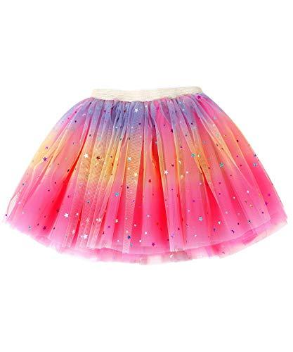 Vestido de balé princesa de tule com 4 camadas de saia tutu arco-íris para menina (Arco-íris Rosa vermelha, 0-2 anos)