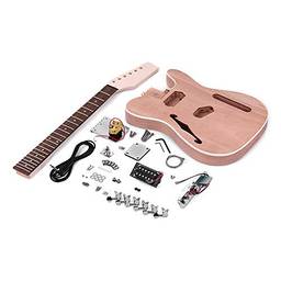 TL TL Tele Style Unfinished Guitarra Elétrica DIY Kit Corpo em Mogno com F Soundhole Maple Wood Neck Rosewood Fingerboard