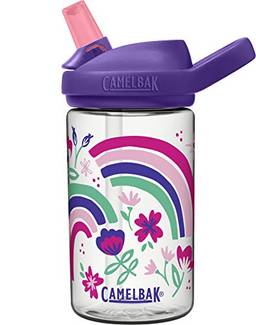 CamelBak eddy+ Garrafa de água infantil de 400 ml com Tritan Renew – Topo de palha, à prova de vazamento quando fechada, floral arco-íris