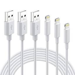 Cabo para iPhone Quntis - Cabo USB Lightining Compatível com iPhone 13, 12,11 Pro Max,XR X, 8, 7, 6 Plus, 5S, SE 2020, iPad e Airpods - Pacote com 3 Unidades(1m,2m,3m) - Branco