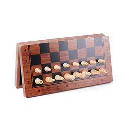 KKcare Jogo de xadrez dobrável de madeira magnético com tabuleiro de jogo de feltro Tabuleiro de xadrez dobrável interior de viagem tabuleiro leve brinquedos educativos jogo de salão ao ar livre portá