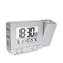 Romacci Despertador de projeção para quarto com termômetro Higrômetro Relógio de teto de projeto digital Tela LED regulável com carregador USB 180 ° giratório com alarme duplo 12 / 24H Snooze